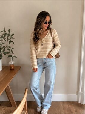 Lauren Ralph Lauren Beige and Cream Striped Knit Top